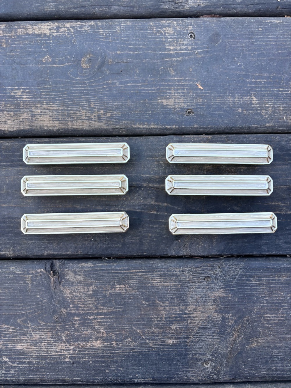 Set of 6 Mother of Pearl and Gold 4” Drawer Pulls by Harvey Lewis NWT